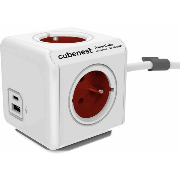 CubeNest-PowerCube-Extended-USB-PD-20W-A-C-1-5m-kabel-cervena