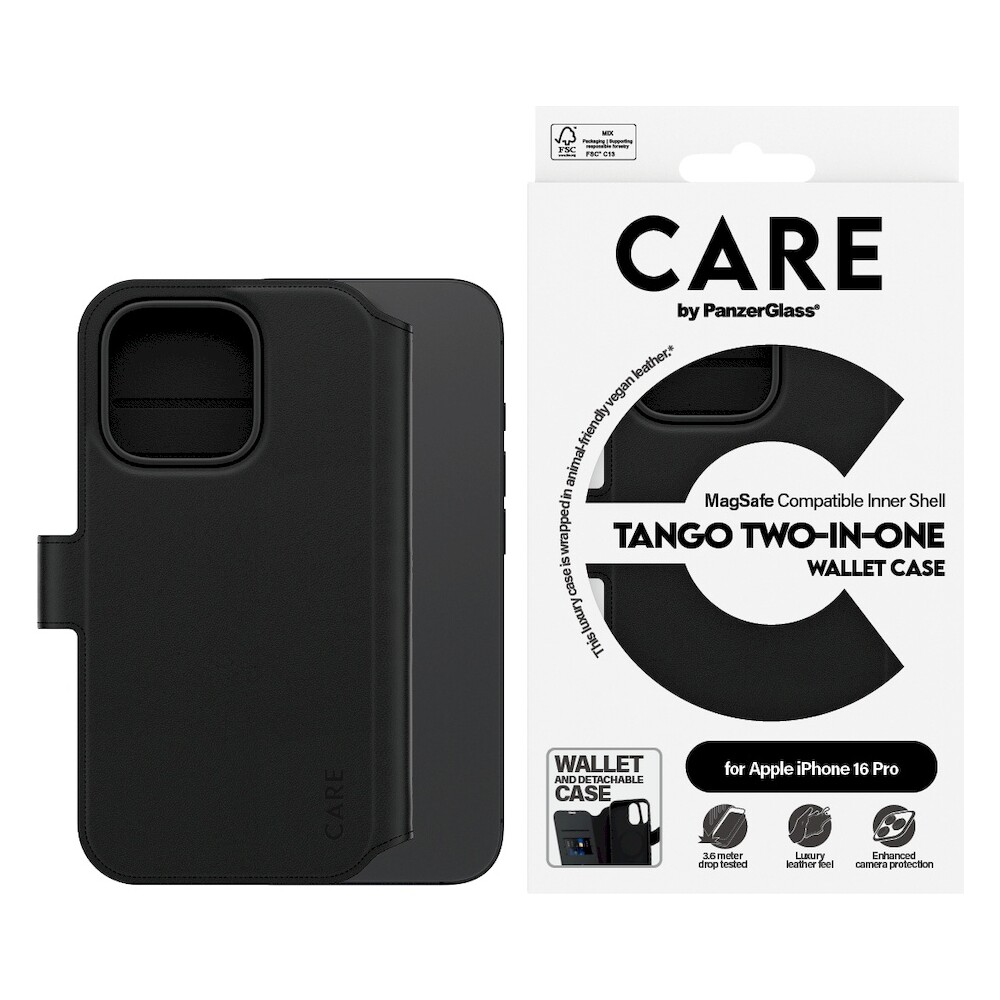 PanzerGlass-CARE-pouzdro-Apple-iPhone-16-Pro-MagSafe-Wallet-2v1-cerny
