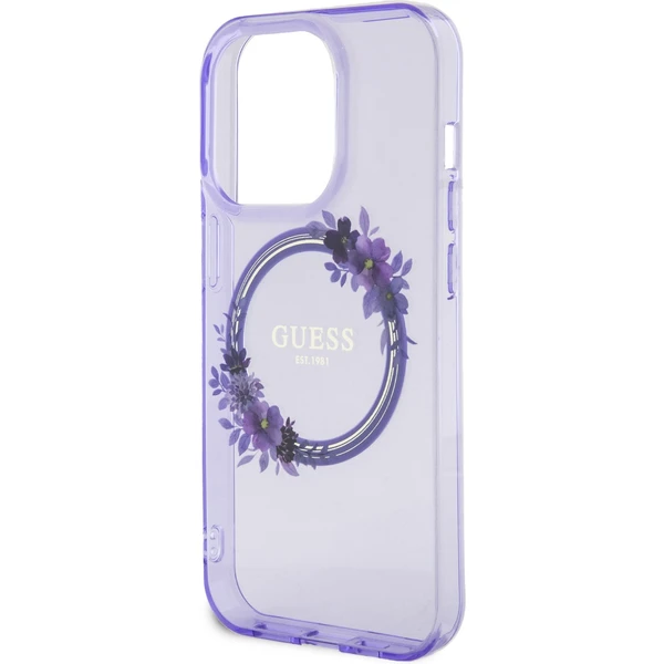 Guess PC/TPU Flowers Ring Glossy Logo MagSafe kryt iPhone 15 Pro fialový - Pouzdra - Obrázek YF62000N01