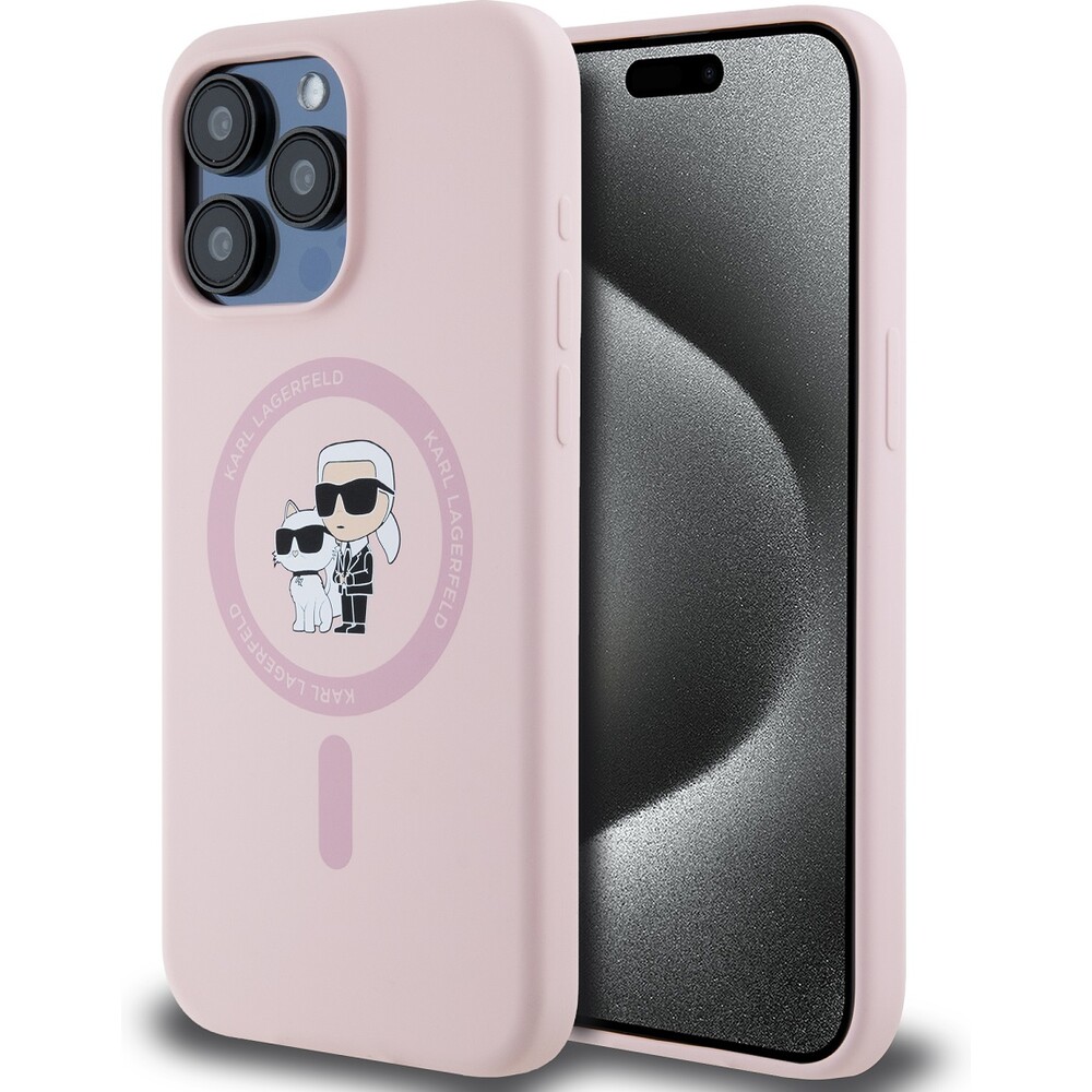 Karl-Lagerfeld-Liquid-Silicone-Karl-and-Choupette-Magsafe-zadni-kryt-iPhone-15-Pro-ruzovy