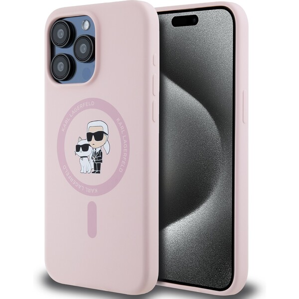 Karl-Lagerfeld-Liquid-Silicone-Karl-and-Choupette-Magsafe-zadni-kryt-iPhone-15-Pro-ruzovy