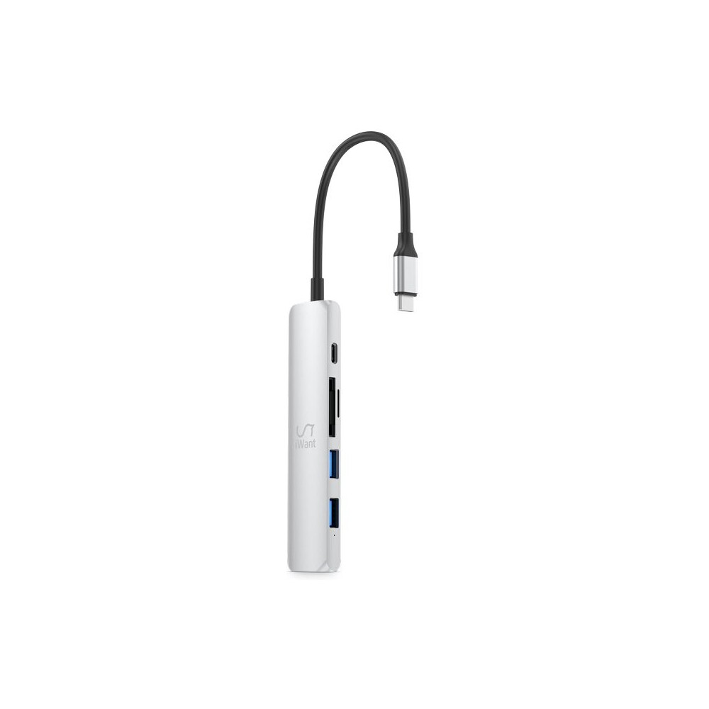 iWant-USB-C-HUB-6v1-HDMI-USB-C-USB-A-SD-Micro-SD-stribrny