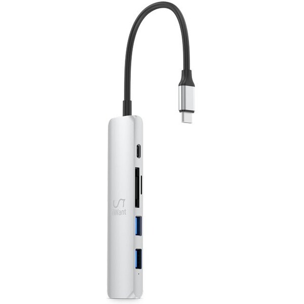 iWant-USB-C-HUB-6v1-HDMI-USB-C-USB-A-SD-Micro-SD-stribrny
