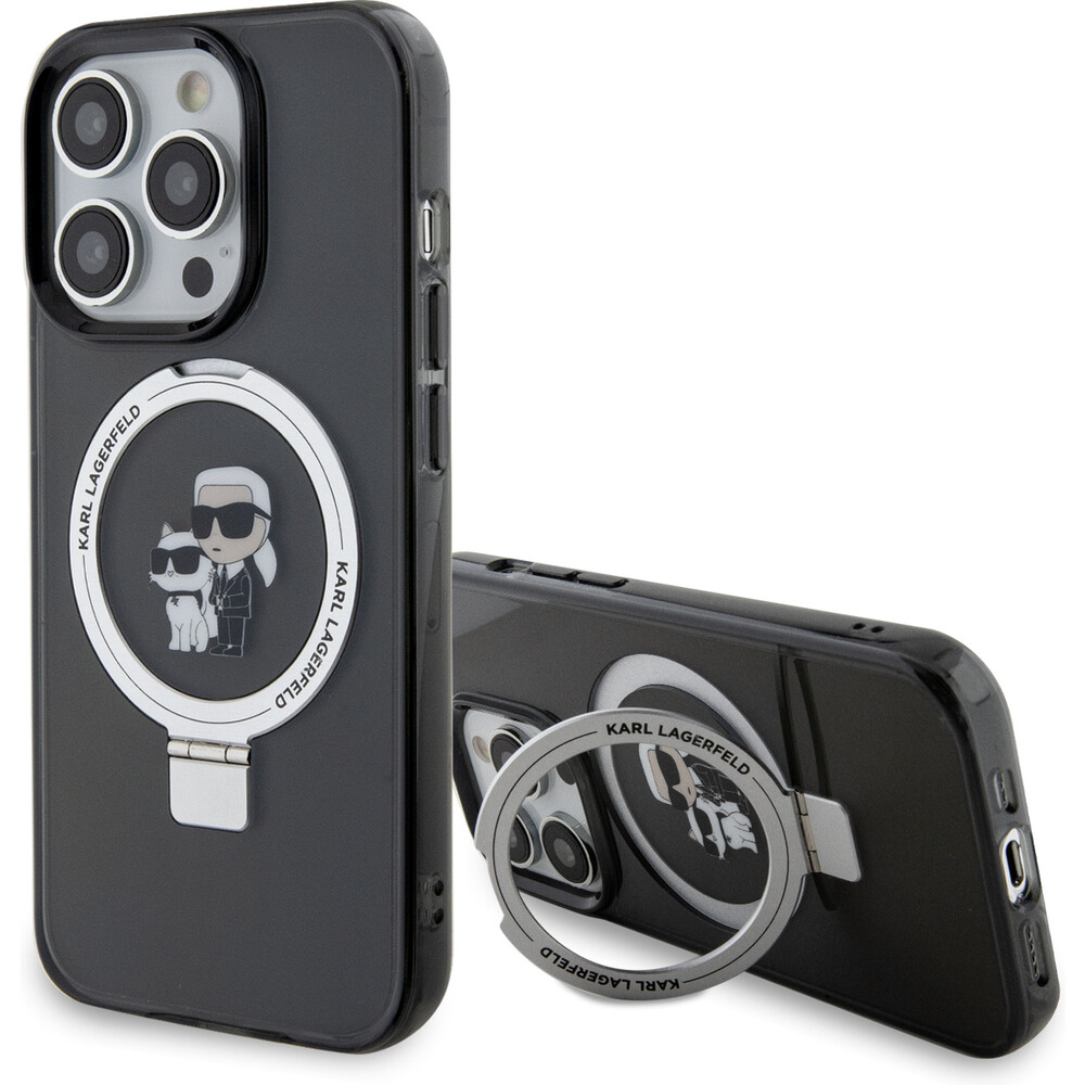 Karl-Lagerfeld-Ringstand-Karl-and-Choupette-MagSafe-Kryt-iPhone-15-Pro-Max-cerny