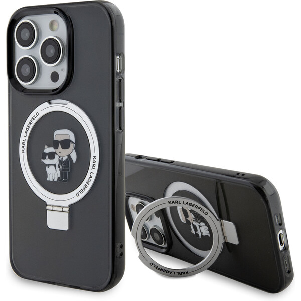 Karl-Lagerfeld-Ringstand-Karl-and-Choupette-MagSafe-Kryt-iPhone-15-Pro-Max-cerny