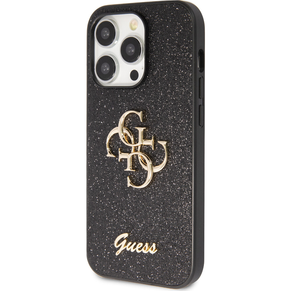 Guess-PU-Fixed-Glitter-4G-Metal-Logo-kryt-iPhone-15-Pro-Max-cerny