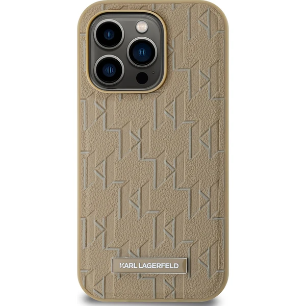 Karl Lagerfeld PU Leather Monogram Metal Logo Magsafe zadní kryt iPhone 15 Pro Max béžový - Pouzdra - Obrázek Z0P5000J01