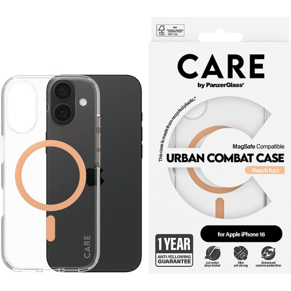 PanzerGlass-CARE-kryt-Apple-iPhone-16-MagSafe-Urban-Combat-ciry-broskvovy