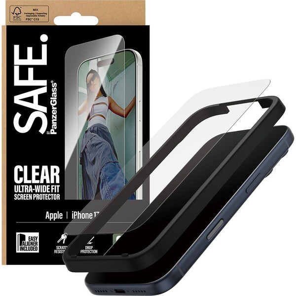 PanzerGlass-SAFE-Ultra-Wide-Fit-sklo-Apple-iPhone-17-Pro-s-instalacnim-rameckem