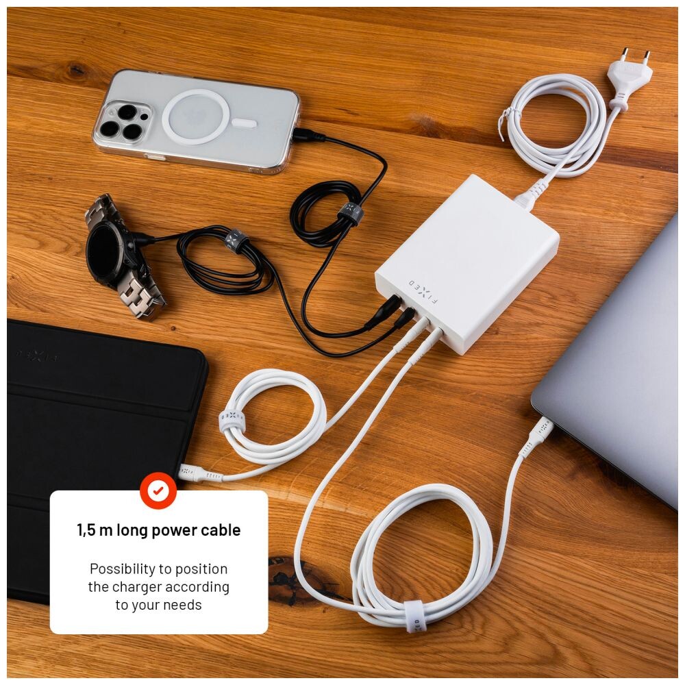 FIXED-Charging-Station-GaN-nabijeci-stanice-3x-USB-C-s-Power-Delivery-3-0-200W-bila