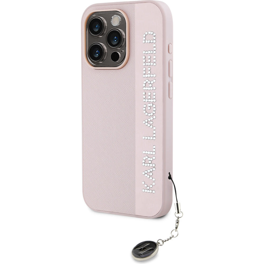 Karl-Lagerfeld-PU-Saffiano-Rhinestone-Charm-zadni-kryt-iPhone-15-Pro-Max-ruzovy