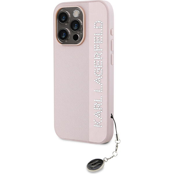 Karl-Lagerfeld-PU-Saffiano-Rhinestone-Charm-zadni-kryt-iPhone-15-Pro-Max-ruzovy