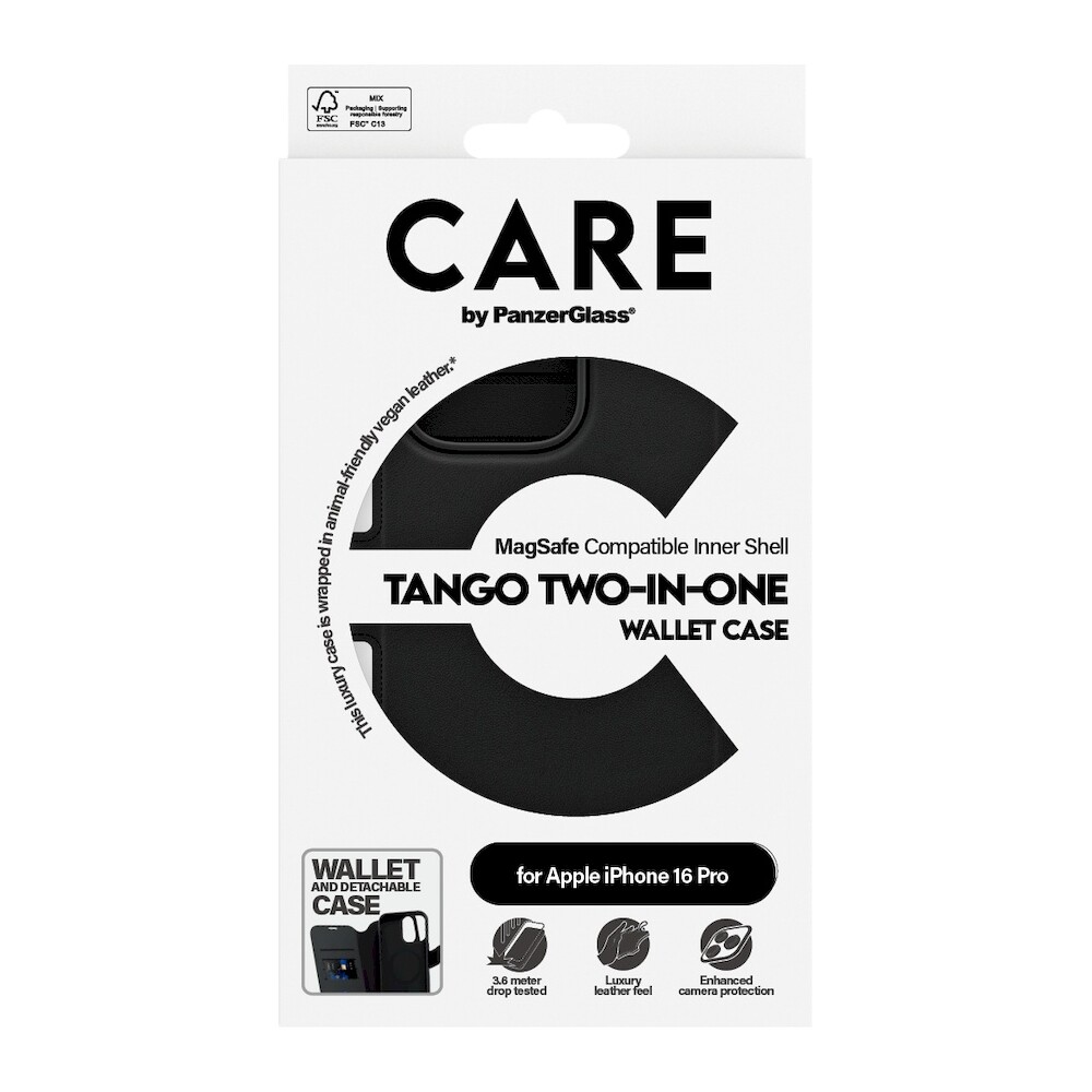 PanzerGlass-CARE-pouzdro-Apple-iPhone-16-Pro-MagSafe-Wallet-2v1-cerny