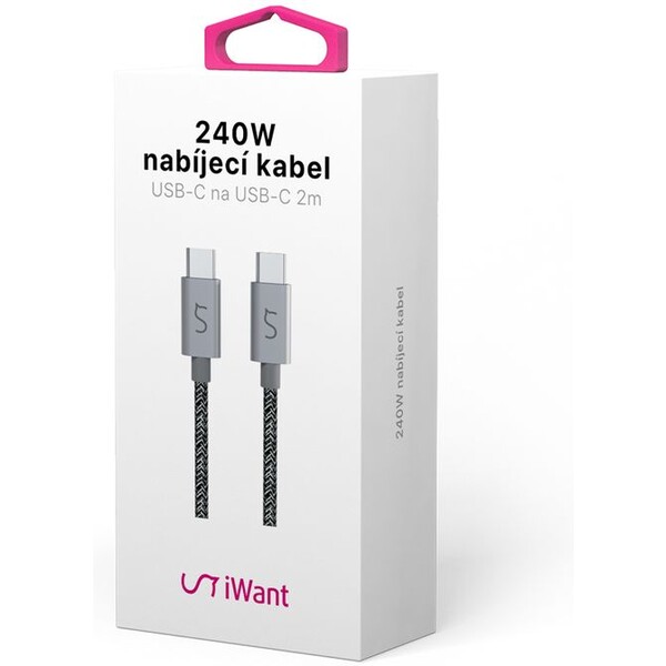 iWant-USB-C-USB-C-napajeci-kabel-240W-2m-vesmirne-sedy