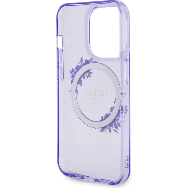 Guess PC/TPU Flowers Ring Glossy Logo MagSafe kryt iPhone 15 Pro fialový - Pouzdra - Obrázek ZF62000N01