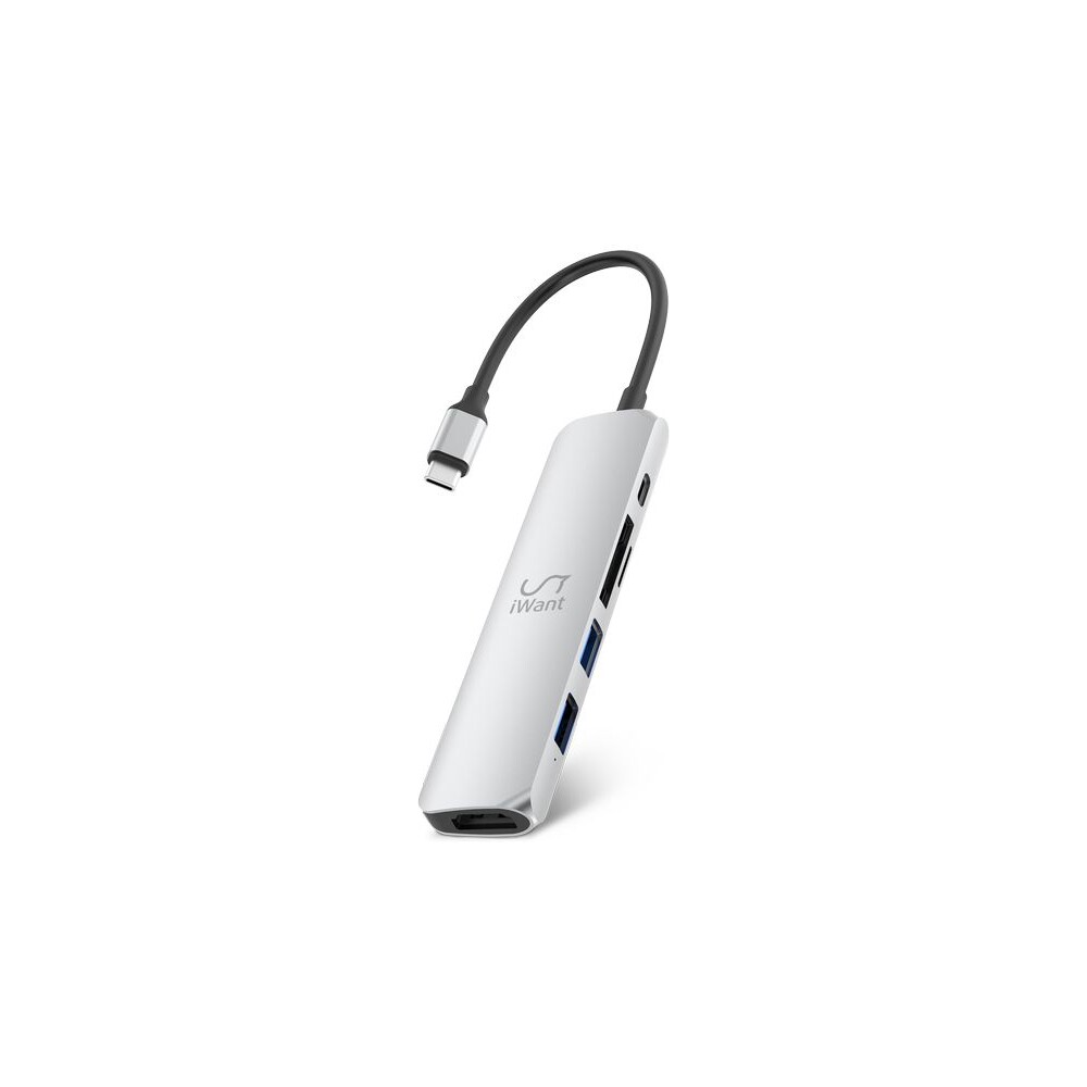 iWant-USB-C-HUB-6v1-HDMI-USB-C-USB-A-SD-Micro-SD-stribrny