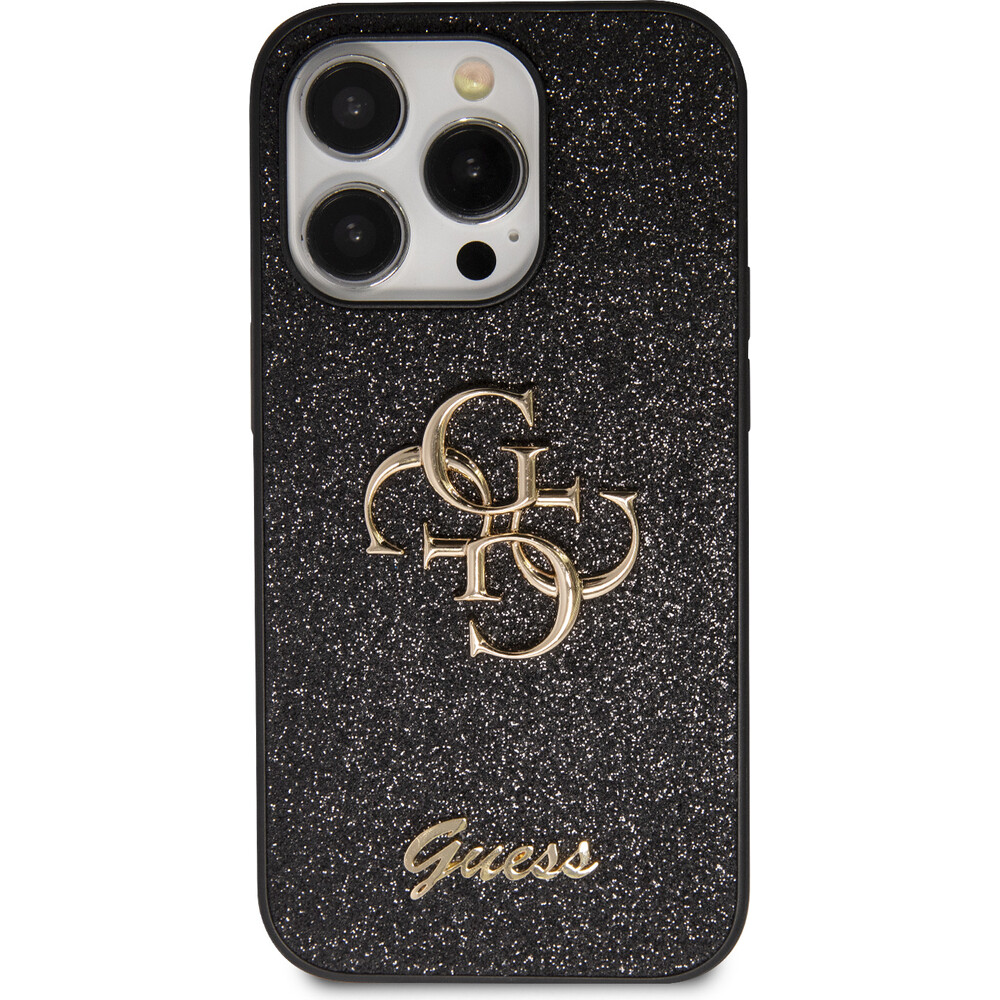 Guess-PU-Fixed-Glitter-4G-Metal-Logo-kryt-iPhone-15-Pro-Max-cerny