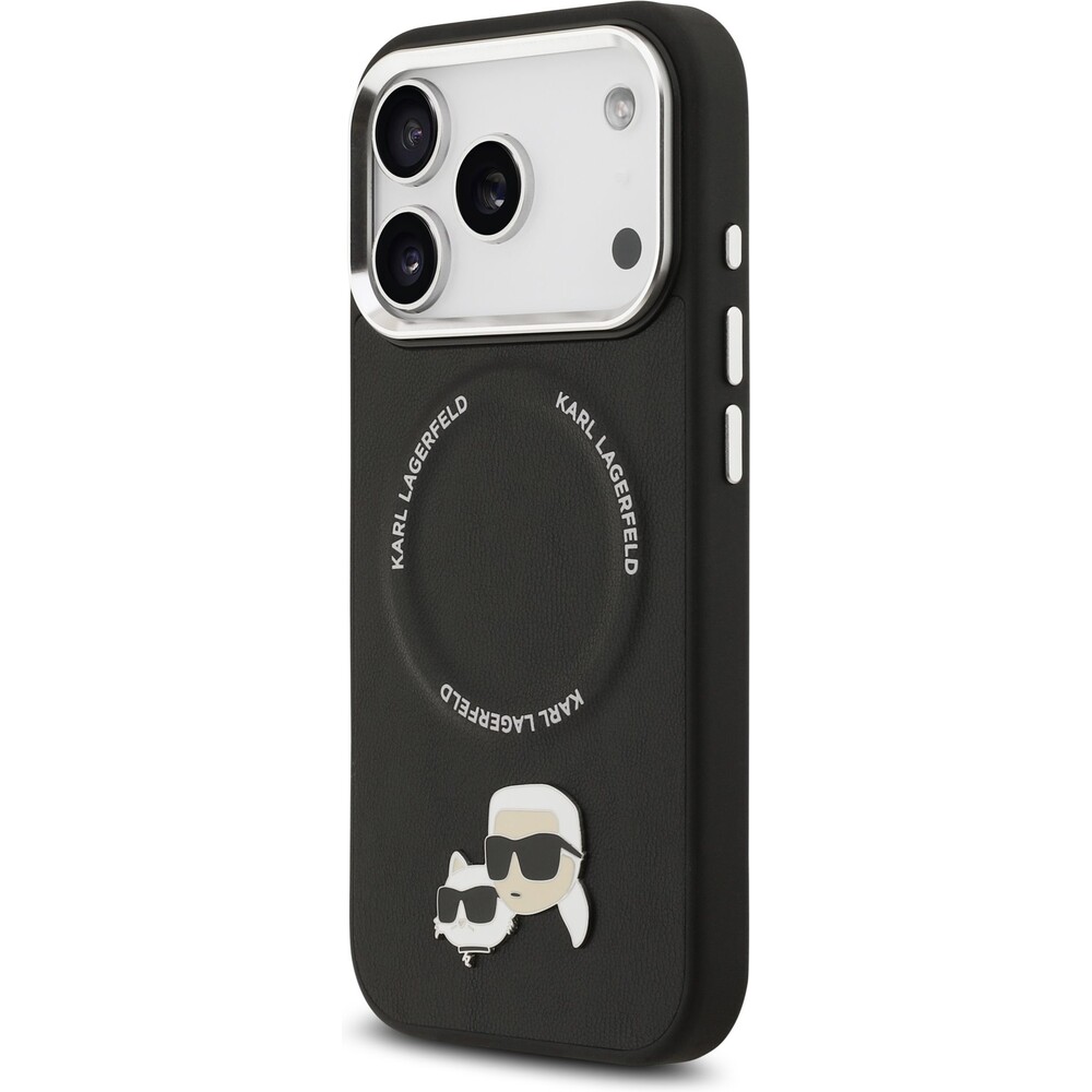 Karl-Lagerfeld-PU-Karl-and-Choupette-Heads-Pins-MagSafe-kryt-iPhone-17-Pro-Max-cerny