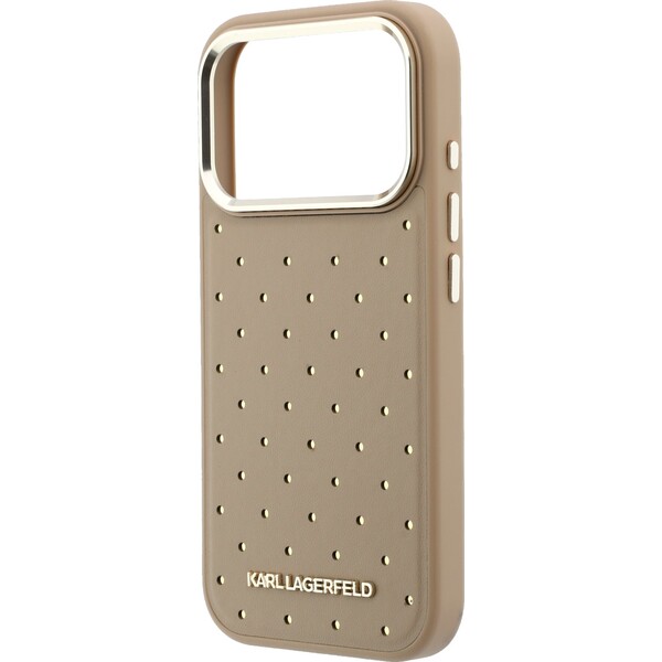 Karl-Lagerfeld-PU-Perforated-Gold-Dots-MagSafe-kryt-iPhone-17-Pro-bezovy