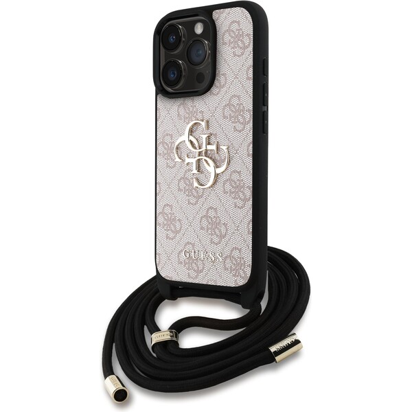 Guess-PU-4G-Metal-Logo-Crossbody-popruh-kryt-iPhone-15-Pro-ruzovy