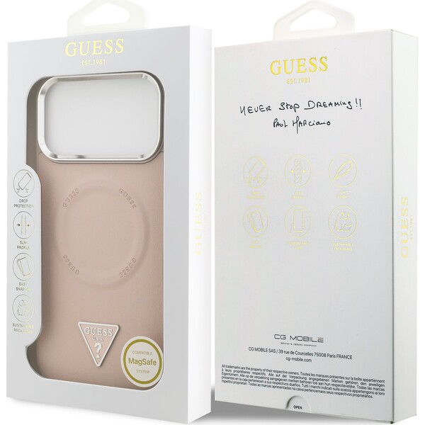 Guess-PU-Leather-Triangle-Logo-MagSafe-kryt-iPhone-17-Pro-ruzovy