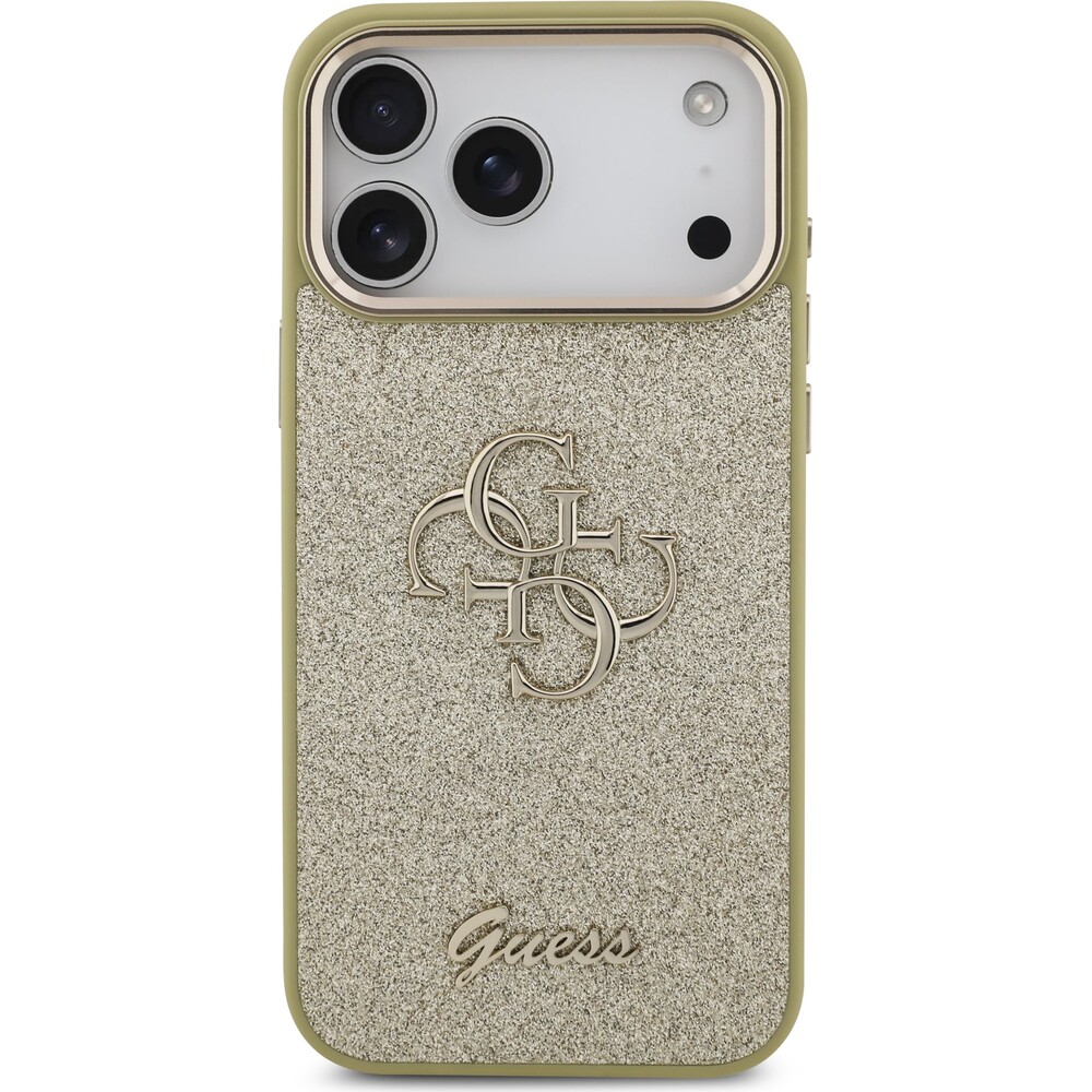 Guess-PU-Fixed-Glitter-4G-Metal-Frame-kryt-iPhone-17-Pro-Max-zlaty