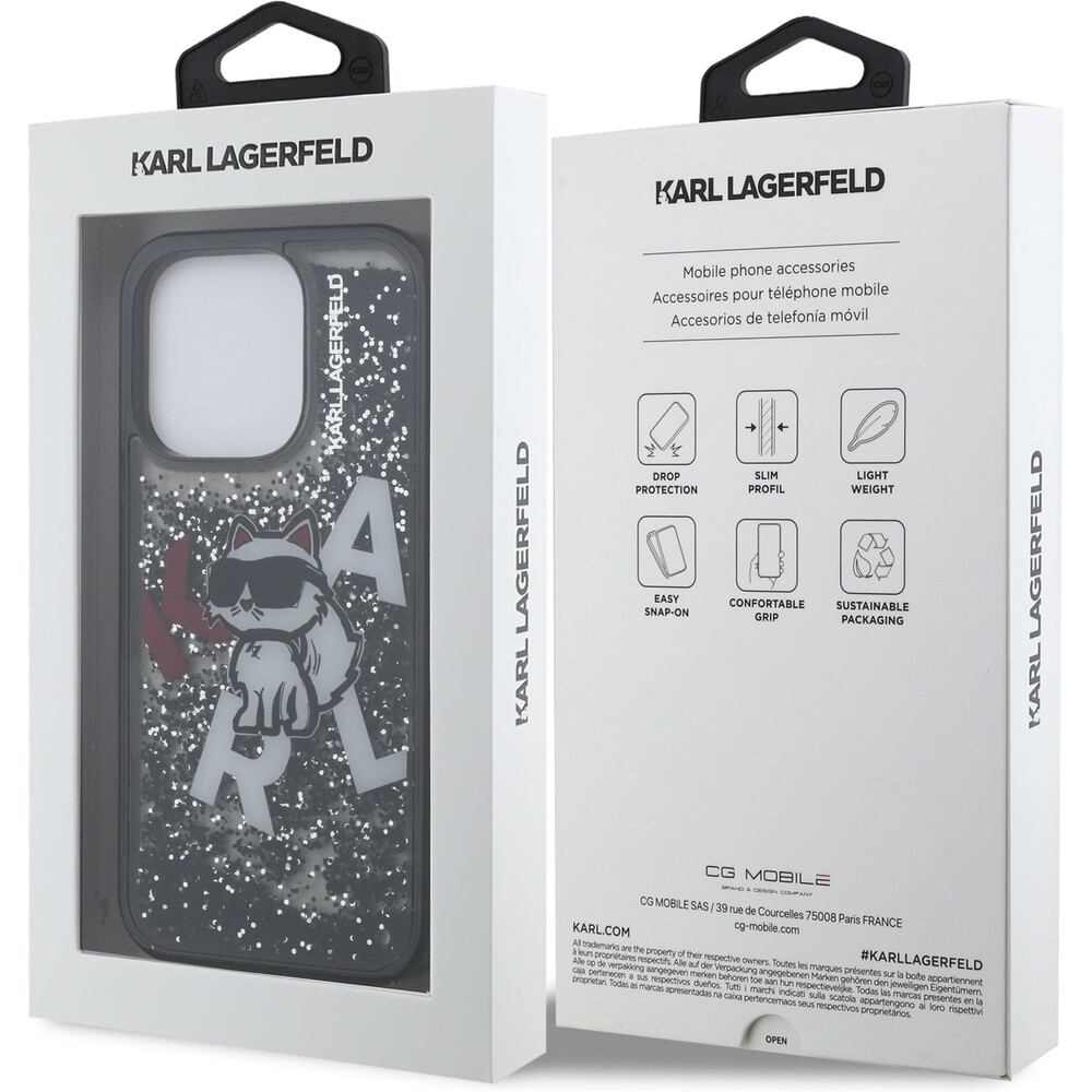 Karl-Lagerfeld-Liquid-Glitter-Scattered-Choupette-kryt-iPhone-16-Pro-Max-cerny