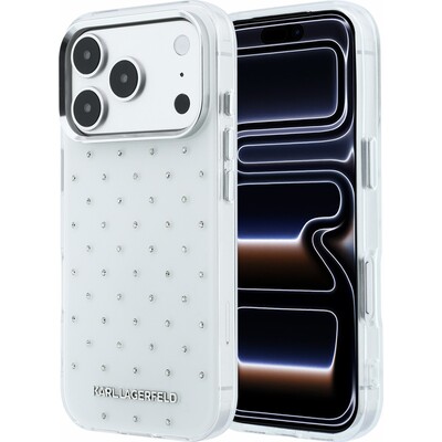 Karl Lagerfeld IML Rhinestones Allover Magsafe kryt iPhone 18 Pro bílý
