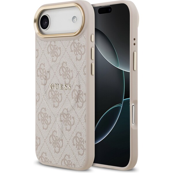 Guess-PU-Leather-4G-Gold-Frame-MagSafe-kryt-iPhone-Air-ruzovy