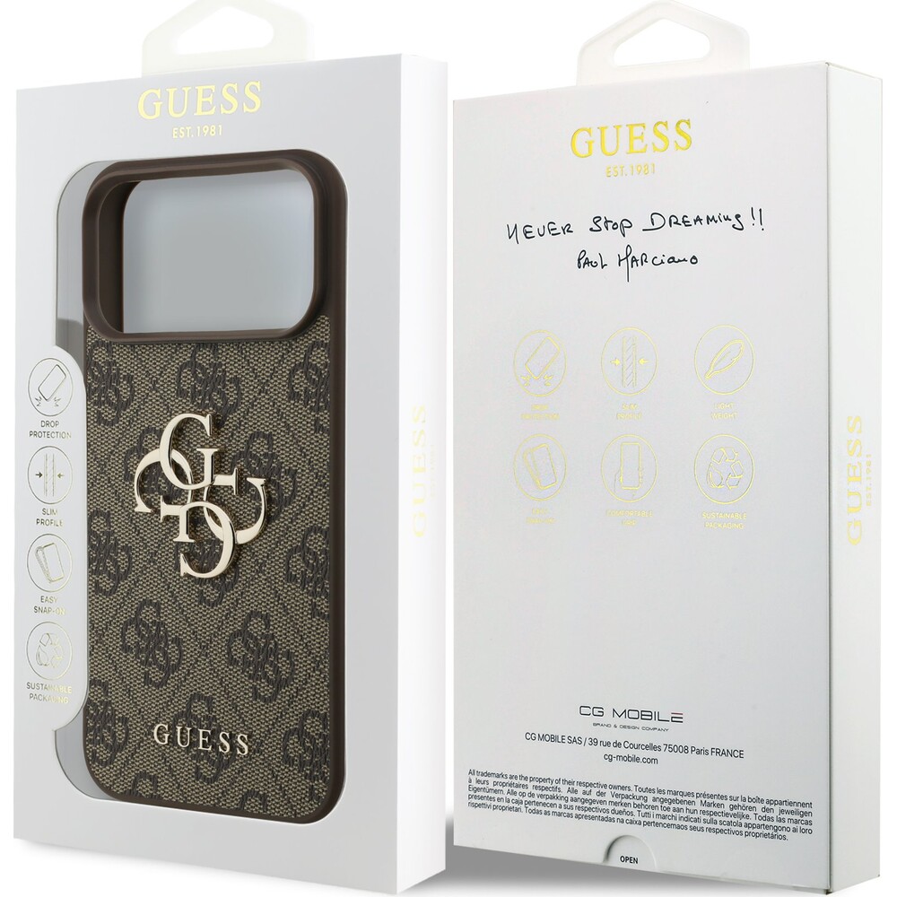 Guess-PU-4G-Metal-Logo-kryt-iPhone-17-Pro-Max-hnedy