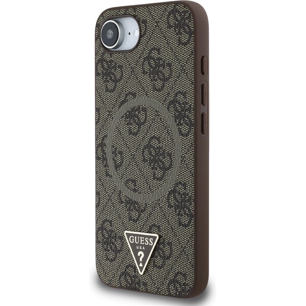 Guess-PU-4G-Strass-Triangle-Metal-Logo-kryt-iPhone-17e-16e-hnedy