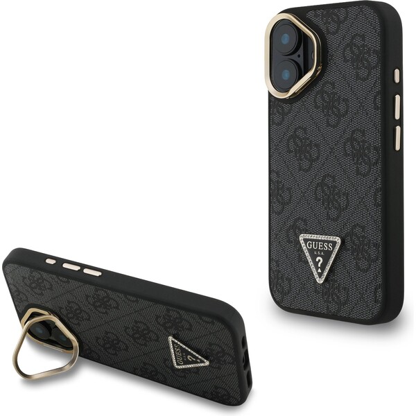 Guess-PU-4G-Strass-Triangle-Logo-Stand-Camera-Frame-MagSafe-kryt-iPhone-16-cerny