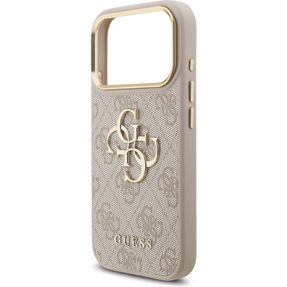 Guess-PU-Leather-4G-Metal-Logo-Gold-Frame-kryt-iPhone-17-Pro-ruzovy