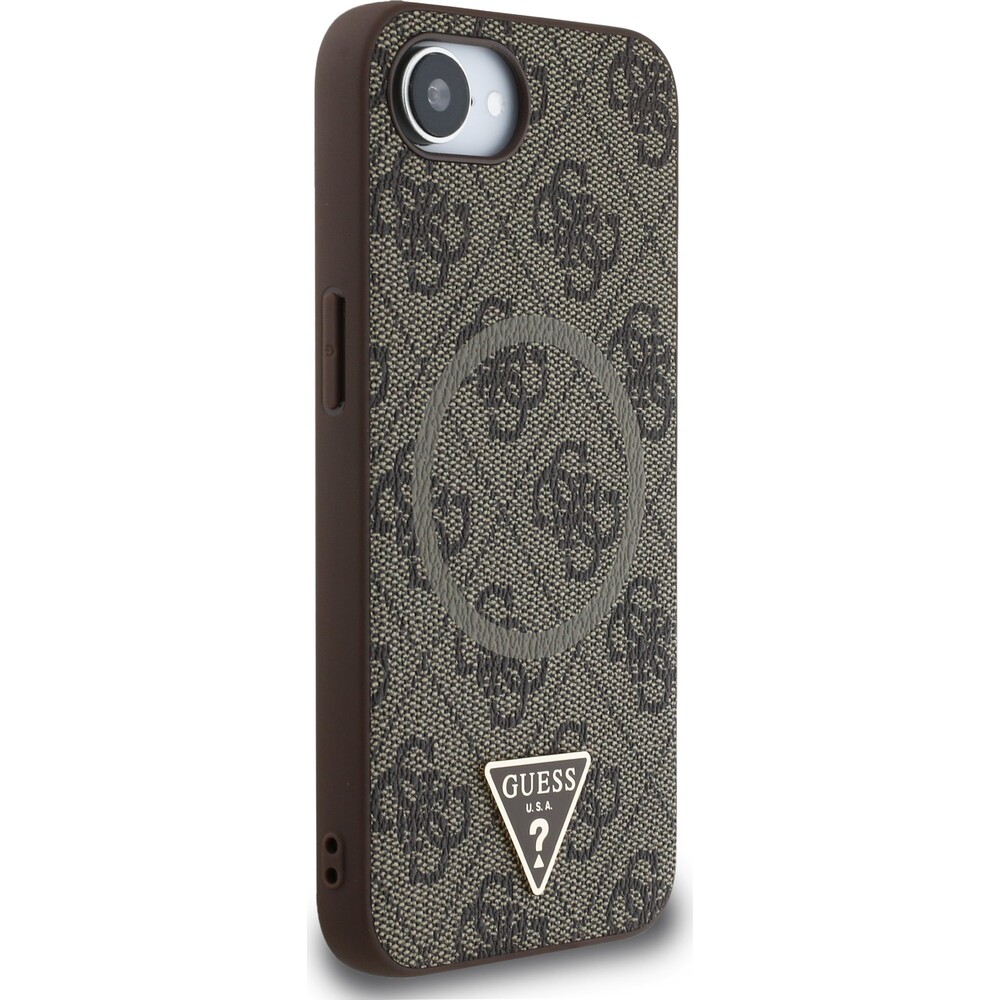 Guess-PU-4G-Strass-Triangle-Metal-Logo-kryt-iPhone-17e-16e-hnedy