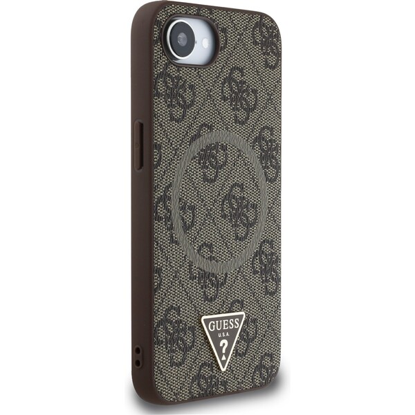 Guess-PU-4G-Strass-Triangle-Metal-Logo-kryt-iPhone-17e-16e-hnedy