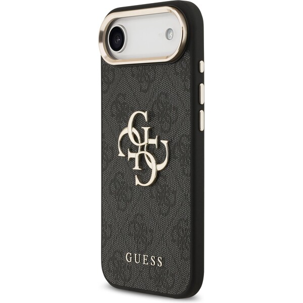 Guess-PU-Leather-4G-Metal-Logo-Gold-Frame-MagSafe-kryt-iPhone-Air-cerny