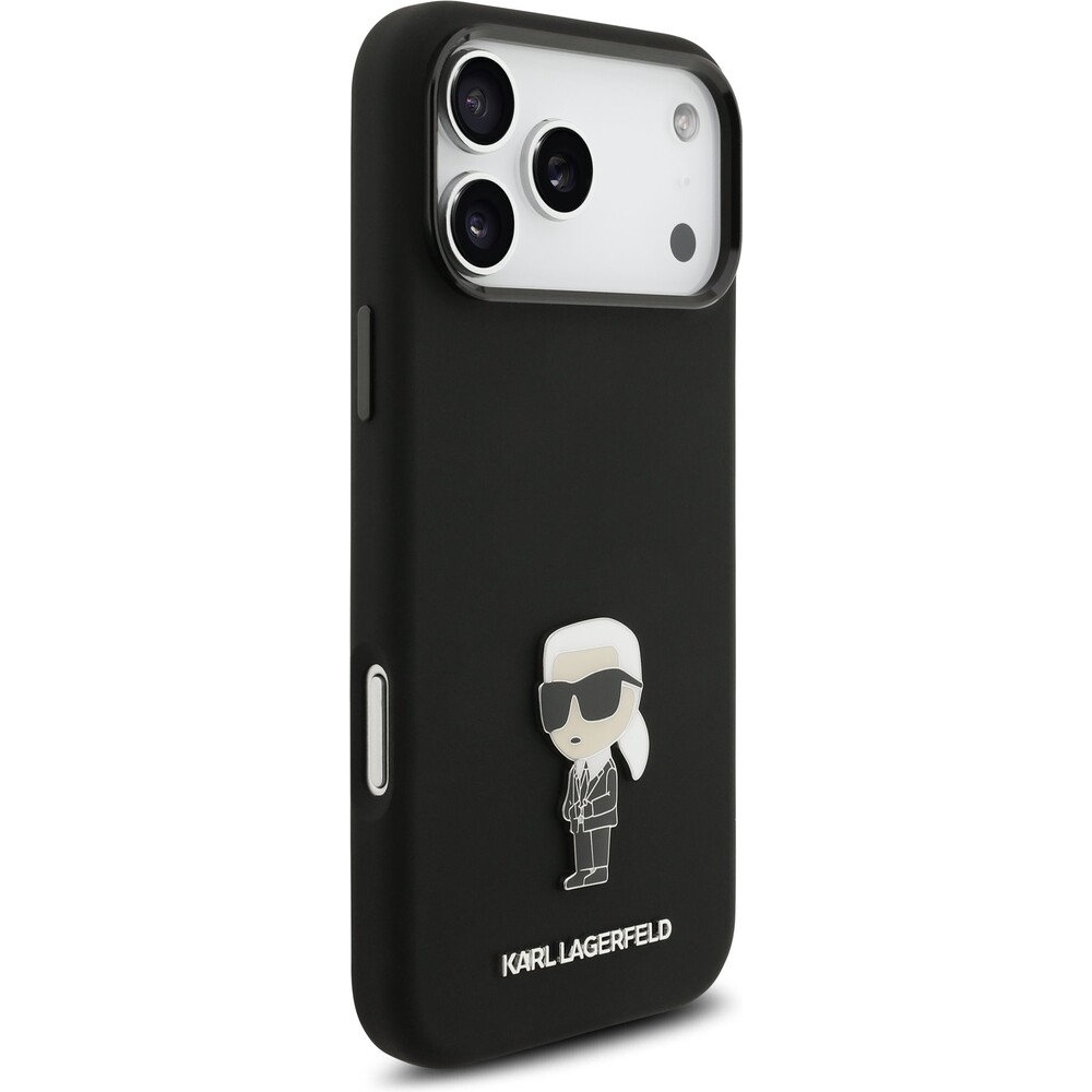 Karl-Lagerfeld-Liquid-Silicone-Metal-Ikonik-kryt-iPhone-17-Pro-Max-cerny