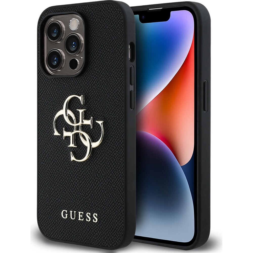 Guess-PU-Grained-4G-Metal-Logo-kryt-iPhone-14-Pro-cerny