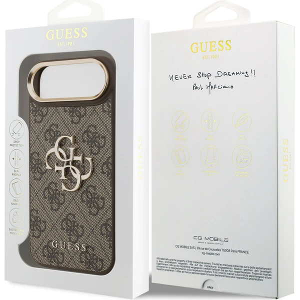 Guess-PU-Leather-4G-Metal-Logo-Gold-Frame-kryt-iPhone-Air-hnedy