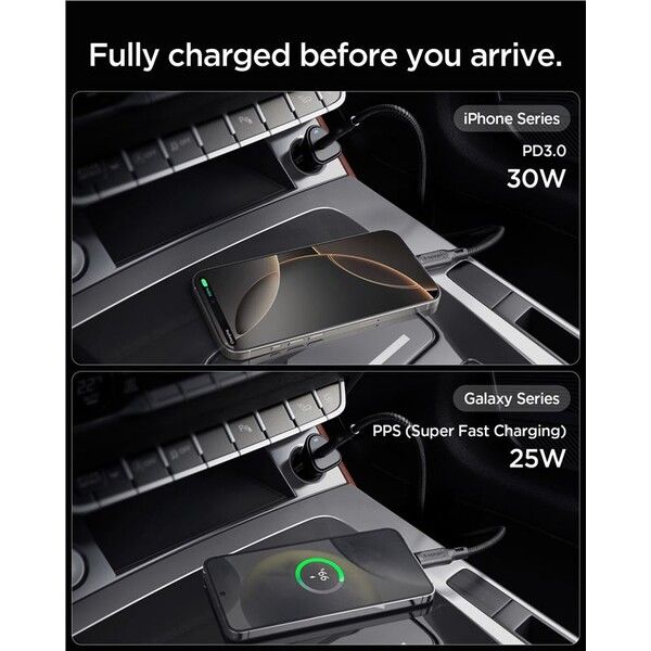 Spigen-Essential-30W-USB-C-nabijecka-do-auta-EV301-cerna