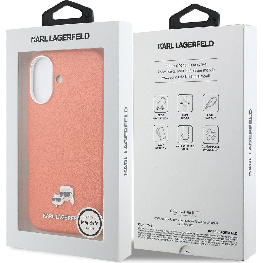 Karl-Lagerfeld-PU-Karl-and-Choupette-Heads-Pins-MagSafe-kryt-iPhone-17-oranzovy