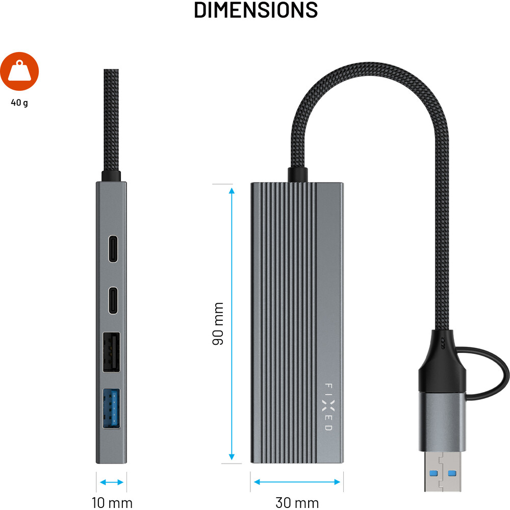 FIXED-4-portovy-hlinikovy-USB-C-HUB-Port-s-USB-A-adapterem-vesmirne-sedy