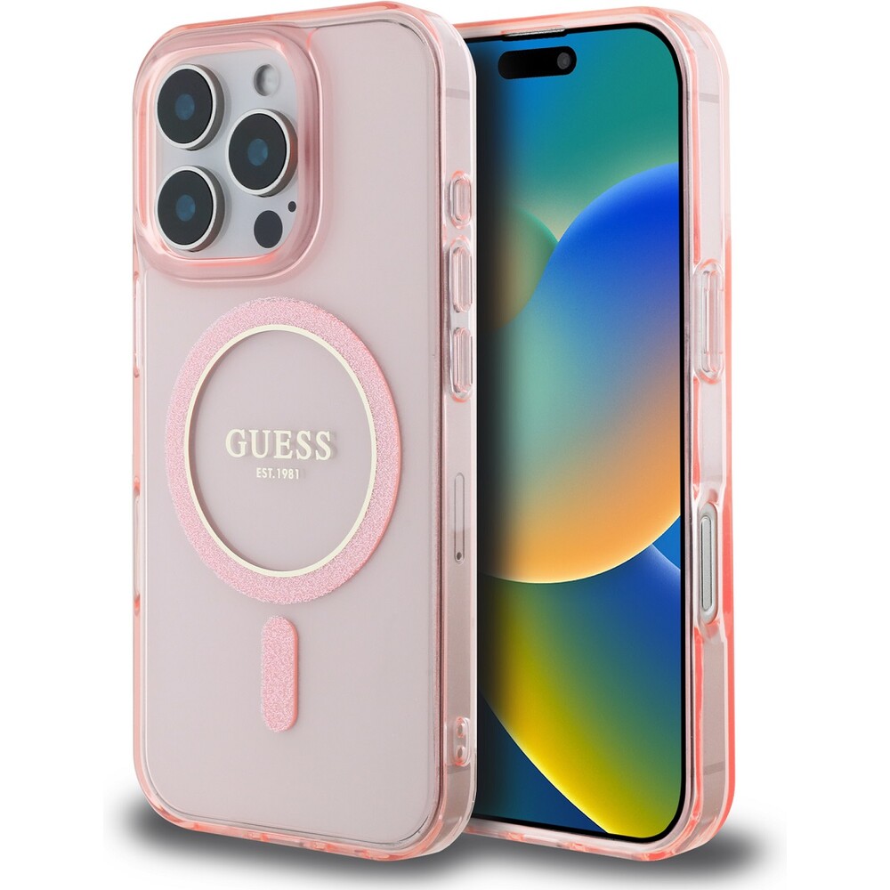Guess-IML-Glitter-Ring-MagSafe-kryt-pro-iPhone-16-Pro-ruzovy