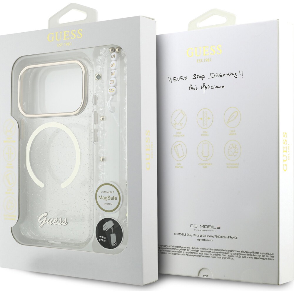 Guess-IML-Glitter-Script-Strap-MagSafe-kryt-iPhone-17-Pro-ciry