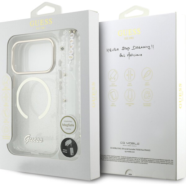 Guess-IML-Glitter-Script-Strap-MagSafe-kryt-iPhone-17-Pro-ciry