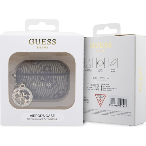 Guess-4G-Script-PC-PU-Charm-pouzdro-pro-AirPods-Pro-2-hnede