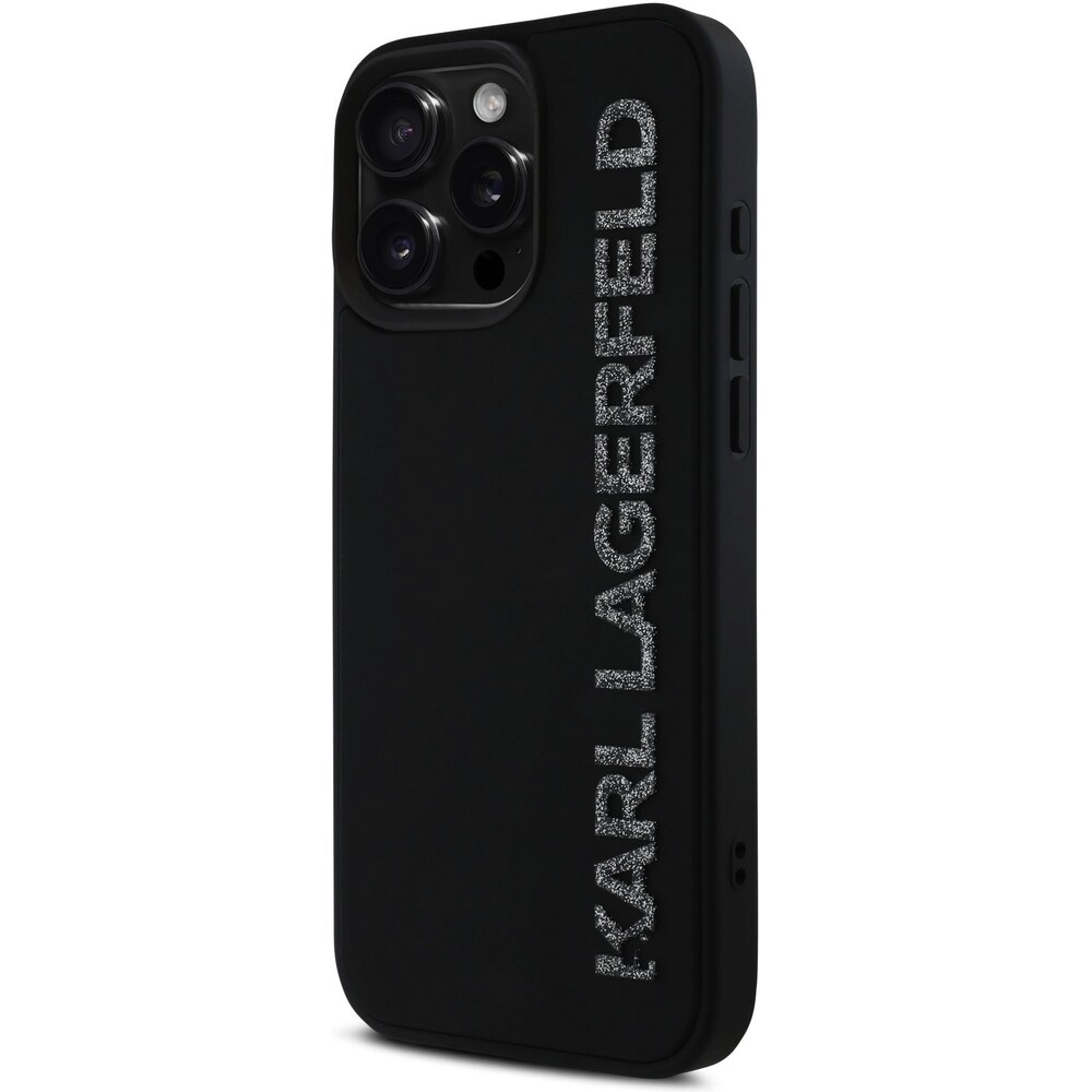 Karl-Lagerfeld-3D-Rubber-Glitter-Logo-kryt-iPhone-16-Pro-cerny