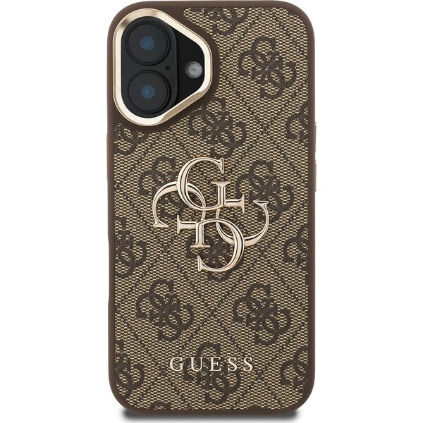 Guess-PU-4G-Metal-Logo-Stand-Camera-Frame-kryt-iPhone-16-hnedy