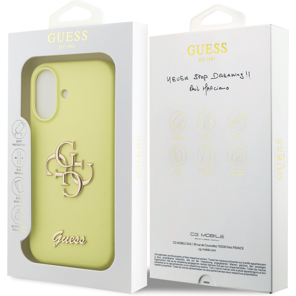 Guess-Liquid-Silicone-4G-Metal-Logo-kryt-iPhone-17-zluty