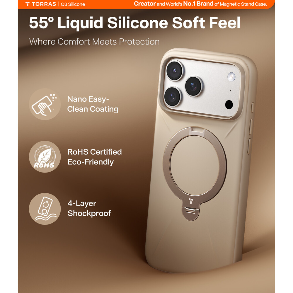 Torras-Ostand-Q3-Silicone-MagSafe-kryt-iPhone-17-Pro-Max-desert-gold